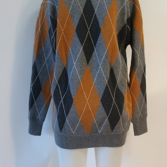 Ronny Kobo Abarne Gray Brown Merino Wool Cotton Argyle Button Cardigan Sweater S - Picture 14 of 15